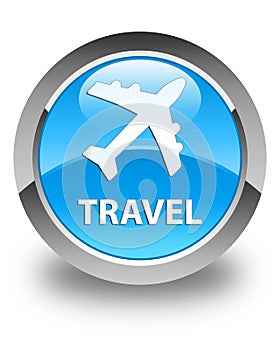 Travel (plane icon) glossy cyan blue round button