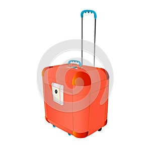 Travel plastic suitcase red large with wheels. Creative vector illustration of isolated. Abstract concept graphic. Art design trav