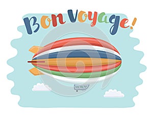 Travel poster with airship on the sky and Bon Voyage phrase