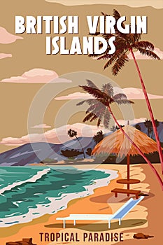 Travel poster British Virgin Islands tropical resort vintage