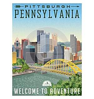 Travel poster or luggage sticker of Pittsburgh Pennsylvania