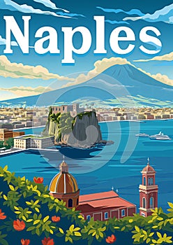 Travel Poster of Naples. Generative Ai