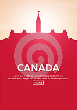 Travel poster to Canada. Landmarks silhouettes. Vector illustration.
