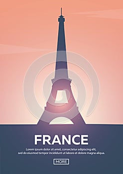 Travel poster to France. Landmarks silhouettes. Vector illustration.
