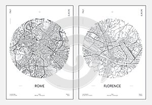 Travel poster, urban street plan city map Rome and Florence, vector illustration