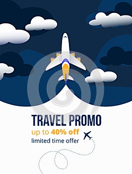 Travel promo up to forty percents discounting flyer photo