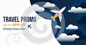 Travel promo up to forty percents off banner