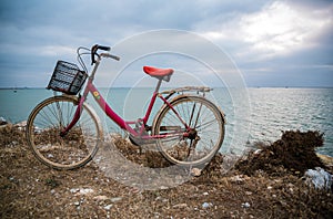 travel and relaxation: old bicycle at the seaside