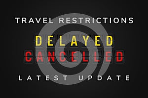 Travel restriction bans latest update banner sign - Closed borders, journey advisories and trip suspensions - Government