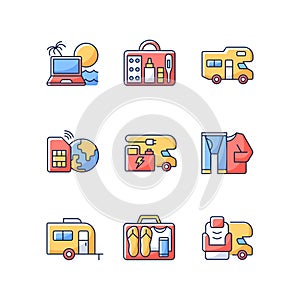 Travel RGB color icons set