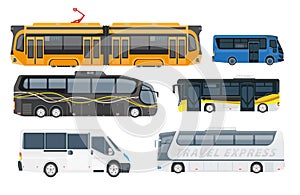 Travel shuttle buses and passenger transport vehicles side view