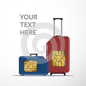 Travel SIM vector illustration. Roaming. Luggage.