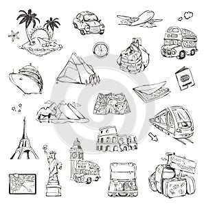 Travel, sketches of vector icons