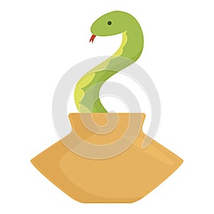 Travel snake basket icon cartoon vector. Indian cobra