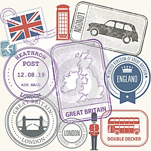 Travel stamps set - Great Britain and England