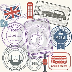 Travel stamps set - Great Britain and England photo