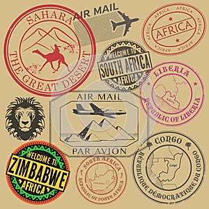 Travel stamps or symbols set Africa