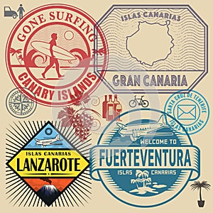 Travel stamps or symbols set Canary Islands