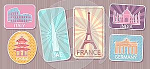Travel Stickers with Famous World Attractions Set