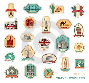 Travel stickers and symbols different countries