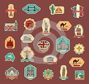 Travel stickers and symbols different countries