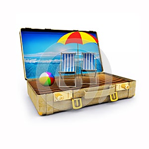 Travel Suitcase with Beach Chairs and Umbrella