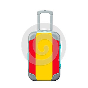 Travel suitcase in the colors of the Spain flag. Isolated on a white background. Trips. Design