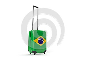 Travel suitcase with the flag of Brazil. Travel concept. Isolated. 3D Rendering