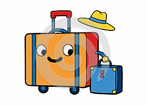 Travel suitcase with hat and padlock illustration