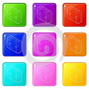 Travel suitcase icons set 9 color collection