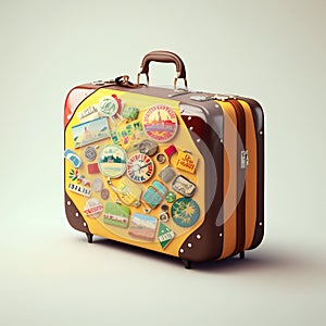 Travel suitcase with many stickers. Generative AI