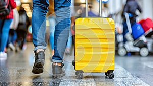 Travel suitcase positioned at the airport entrance, all set for an exciting journey