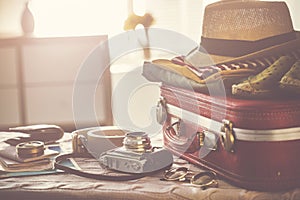 Travel suitcase prepareing concept