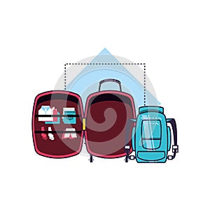 travel suitcases equipment isolated icons