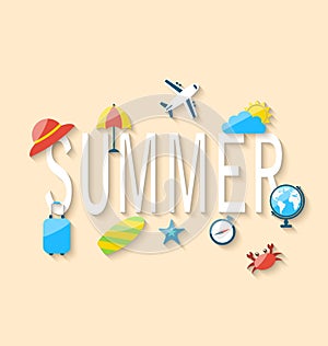 Travel Summer Background with Tourism Objects and Equipments