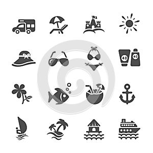 Viajar a verano Playa conjunto compuesto por iconos 2 un rectángulo que delimita el área imprimible10 