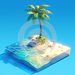 travel and summer beach vacation relax illustration. sandy sea beach, palm tree cute island