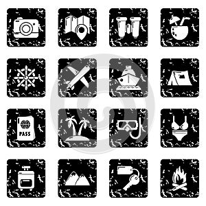 Travel summer icons set grunge vector