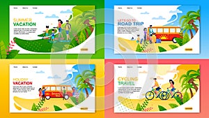 Travel or Summer Vacation Landing Page Flat Set