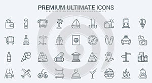 Travel and summer vacation, tourism thin line icons set, transport for journey, ticket