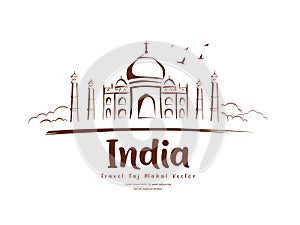 Travel Taj Mahal India vector, sketching drawing background