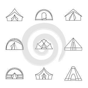 Travel tent icon set, outline style