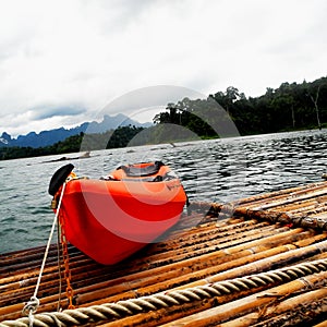 Travel in thailand by Orange Boat on river