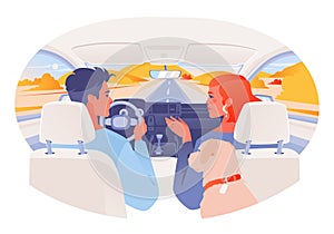 Travel-themed vector illustration featuring characters