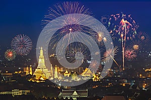 Travel to Bangkok, Thailand. Golden pagoda in Wat Arun temple at