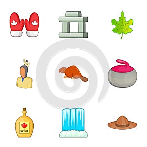 Travel to Canada icons set, cartoon style