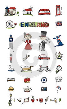 Travel to England. Icons set for your design