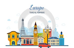 Travel to Europe. French and England landmarks