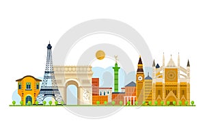 Travel to Europe. French and England landmarks