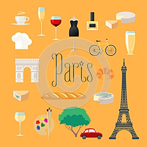 Travel to France, Paris vector icons set